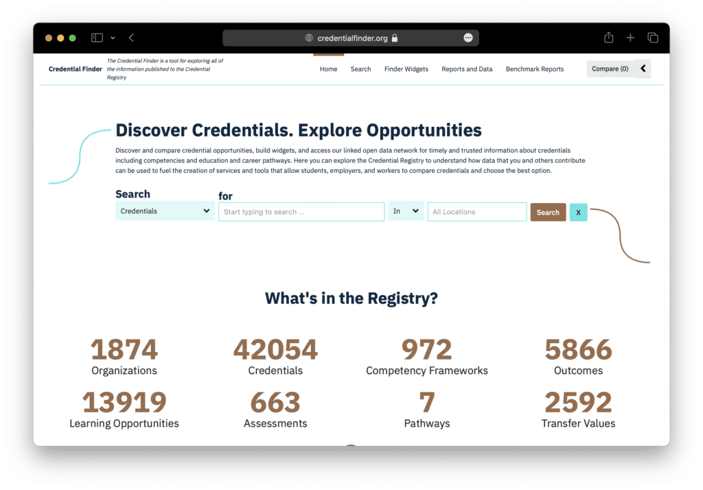 Screen Capture of the Credential Finder webpage